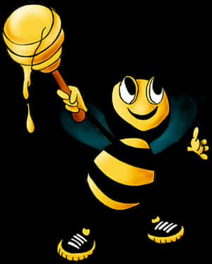 Cartoon Bee Holding Honey Dripper.jpg PNG image with transparent background