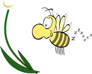 Cartoon Bee Nighttime Flight PNG Image