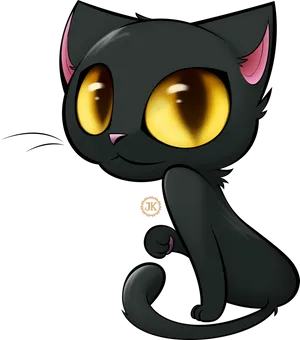 Cartoon Black Cat Big Eyes PNG Image