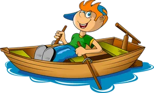 Cartoon Boy Rowing Boat PNG Image