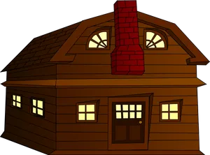 Cartoon Brown Housewith Red Chimney PNG Image