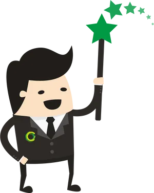 Cartoon Businessman Magic Wand Stars.png PNG Image