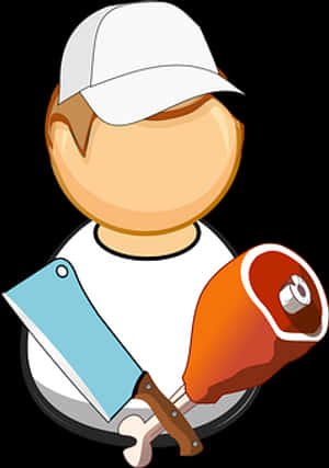Cartoon Butcher With Meat Cleaverand Ham PNG image with transparent background