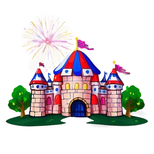 Cartoon Castle With Fireworks Png Kdj43 PNG Image