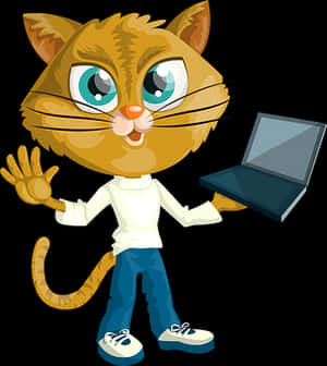 Cartoon Cat With Laptop PNG image with transparent background