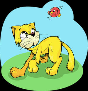 Cartoon Catand Bird Illustration PNG image with transparent background