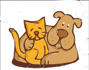 Cartoon Catand Dog Friends PNG with transparent background