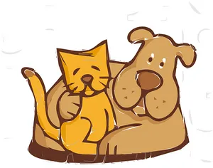 Cartoon Catand Dog Friends PNG Image