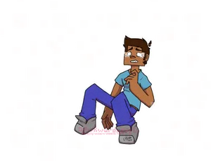 Cartoon Character Sitting Against Minecraft Background PNG Image