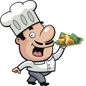 Cartoon Chef Serving Dish PNG Image