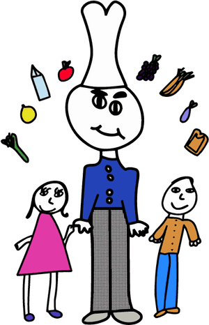 Cartoon Chefwith Childrenand Food Items PNG with transparent background