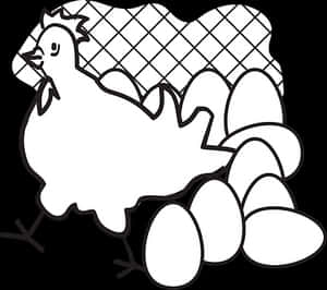 Cartoon Chicken Laying Eggs PNG image with transparent background