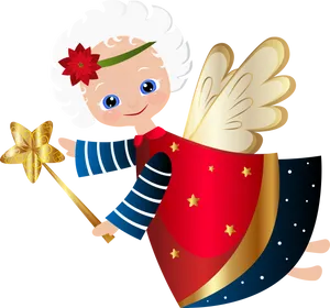 Cartoon Child Angelwith Wandand Shield PNG Image