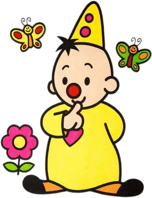 Cartoon Child Butterflies Flower.png PNG Image