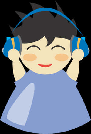 Cartoon Child Enjoying Music Headphones PNG image with transparent background