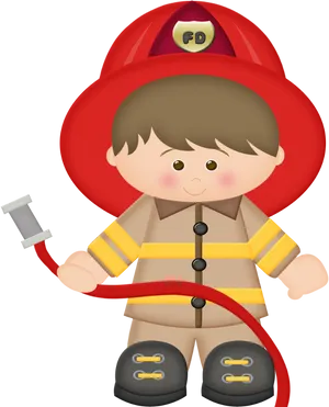 Cartoon Child Firefighter PNG Image