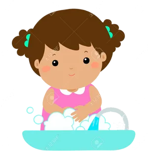 Cartoon Child Hand Washing PNG Image