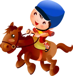 Cartoon Child Horse Riding PNG Image