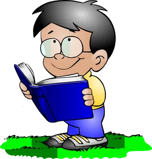 Cartoon Child Reading Book PNG Image