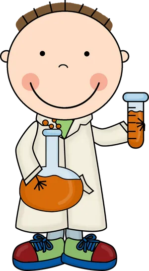 Cartoon Child Scientistwith Beakerand Flask PNG Image