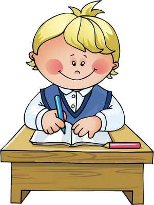 Cartoon Child Studyingat Desk.png PNG Image