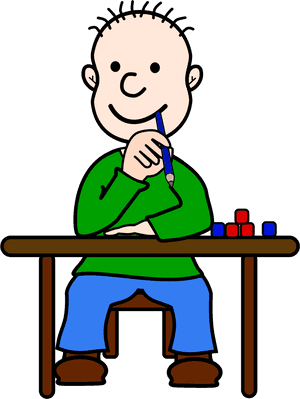 Cartoon Child Thinkingat Desk.png PNG image with transparent background