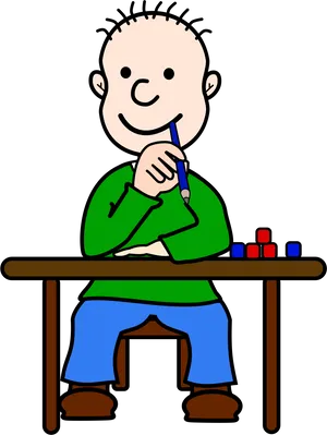 Cartoon Child Thinkingat Desk.png PNG Image