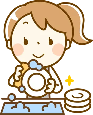 Cartoon Child Washing Dishes PNG Image