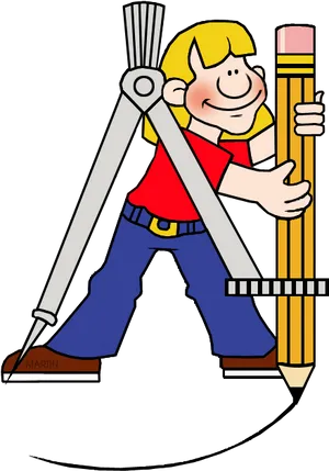 Cartoon Child With Drawing Tools PNG Image