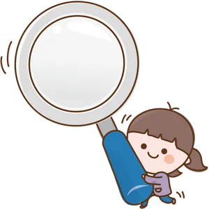 Cartoon Child With Magnifying Glass PNG Image