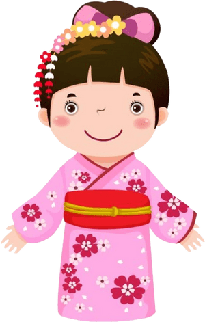 Cartoon Childin Pink Kimono PNG with transparent background