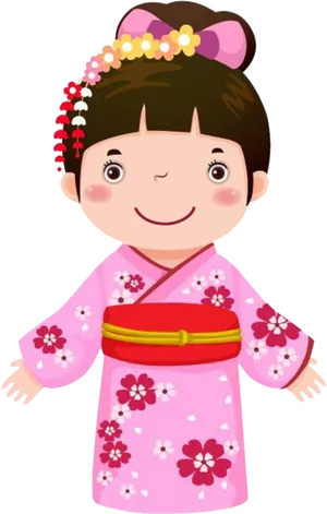 Cartoon Childin Pink Kimono PNG Image