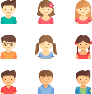 Cartoon Children Avatars Set PNG with transparent background