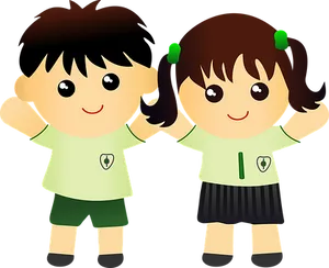 Cartoon Children Cheerful Pose PNG Image