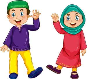 Cartoon Childrenin Traditional Clothing PNG Image