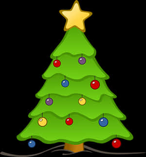 Cartoon Christmas Treewith Ornamentsand Star PNG image with transparent background