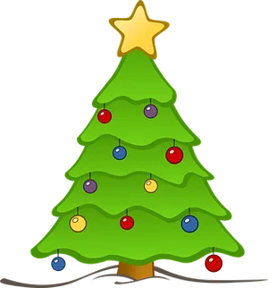 Cartoon Christmas Treewith Ornamentsand Star PNG Image
