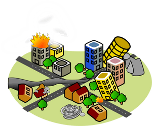 Cartoon City Disaster Scene PNG