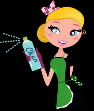 Cartoon Cleaning Lady Spray Bottle PNG image with transparent background