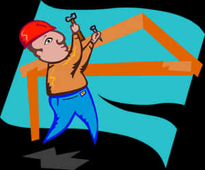 Cartoon Construction Worker Hammering PNG image with transparent background