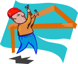 Cartoon Construction Worker Hammering PNG Image