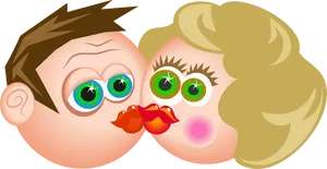 Cartoon Couple Kissing PNG Image