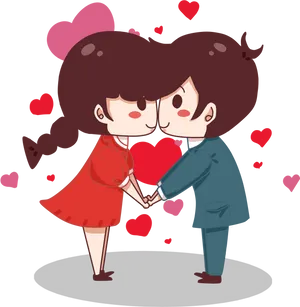 Cartoon Couple Kissing Love Emoji PNG Image