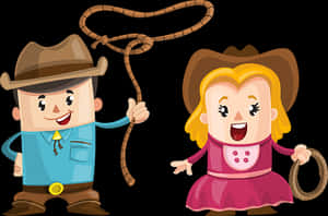 Cartoon Cowboy Couple Illustration PNG image with transparent background