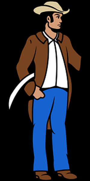 Cartoon Cowboy Standing With Lasso PNG image with transparent background