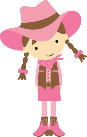 Cartoon Cowgirlin Pink Outfit.png PNG Image