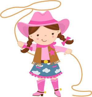 Cartoon Cowgirlwith Lasso PNG image with transparent background