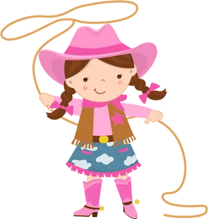 Cartoon Cowgirlwith Lasso PNG Image