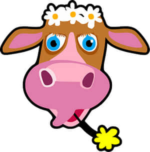 Cartoon Cowwith Daisy Flowers PNG image with transparent background