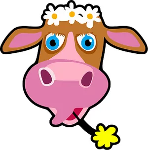 Cartoon Cowwith Daisy Flowers PNG Image